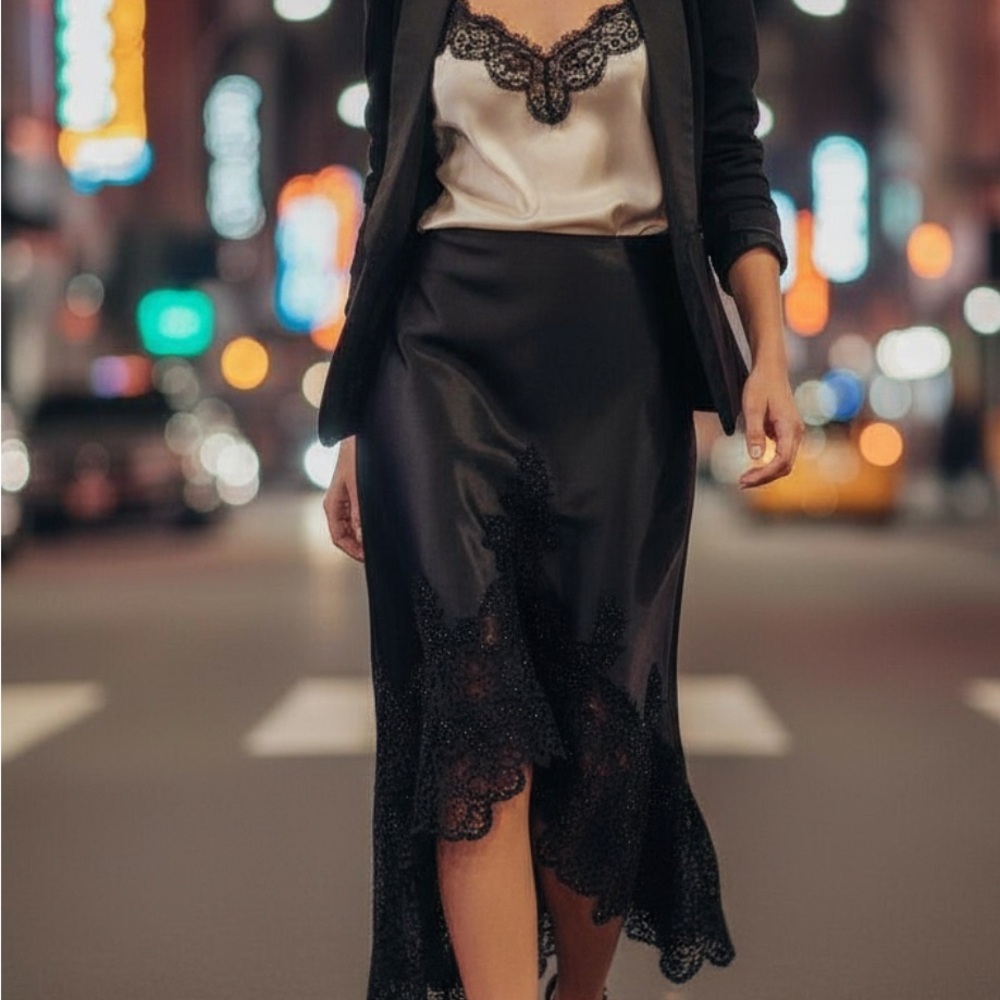 Chic Asymmetrical Black Lace Skirt